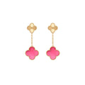 NEW CLOVER 2 MOTIF PINK ENAMEL EARRINGS