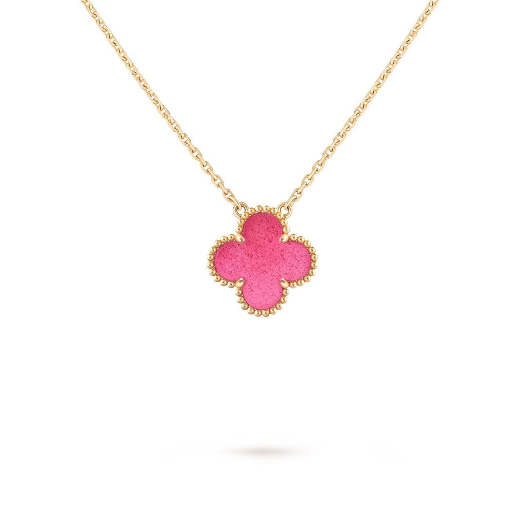NEW CLOVER 15MM PINK ENAMEL NECKLACE