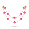 NEW CLOVER 20 MOTIFS PINK ENAMEL NECKLACE