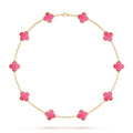 NEW CLOVER 10 MOTIFS PINK ENAMEL NECKLACE