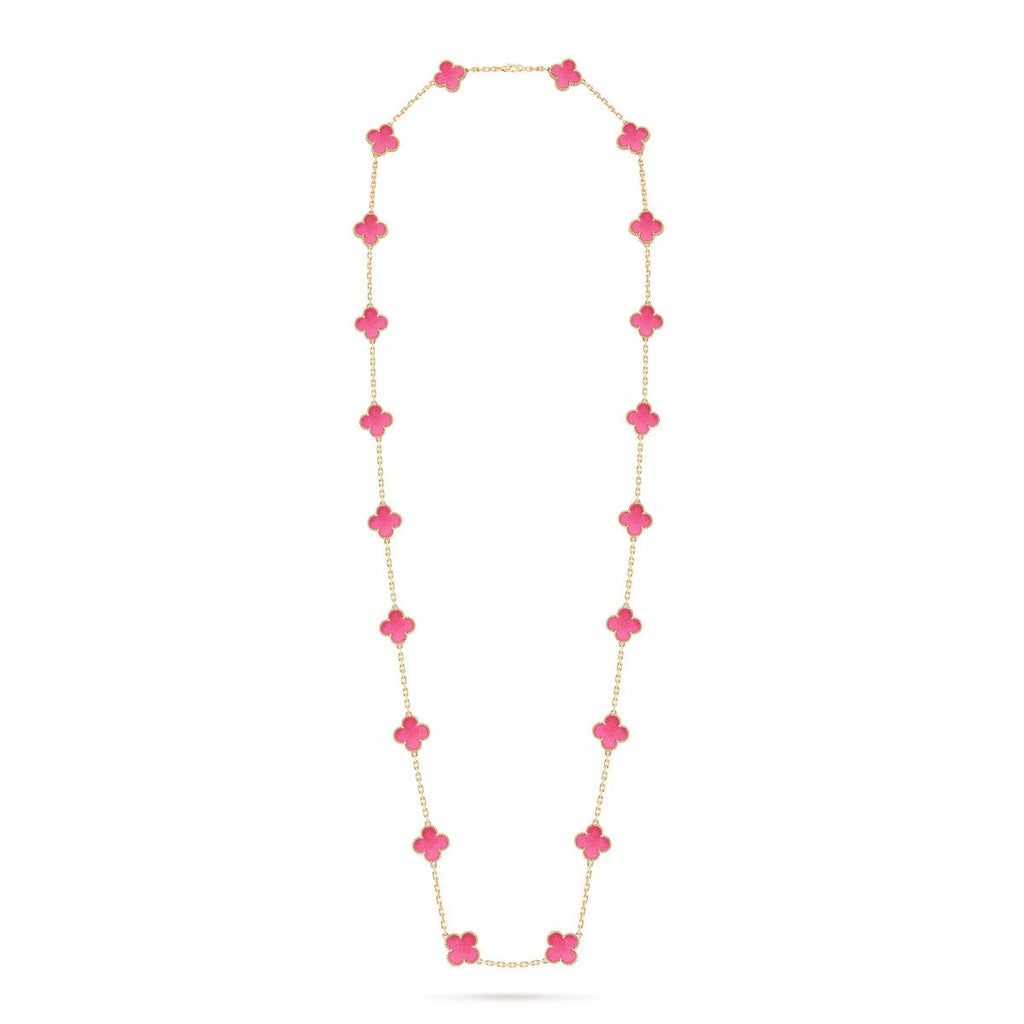 NEW CLOVER 20 MOTIFS PINK ENAMEL NECKLACE