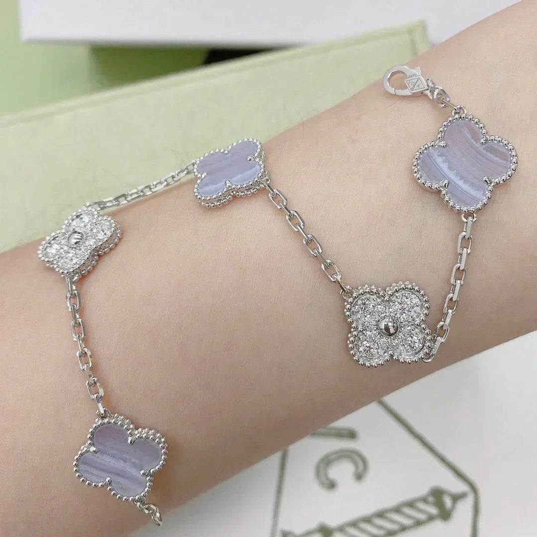 New  CLOVER 5 MOTIF PURPLE CHALCEDONY BRACELET COLLECTION
