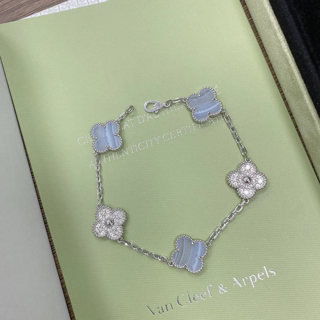 New  CLOVER 5 MOTIF PURPLE CHALCEDONY BRACELET COLLECTION
