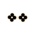 CLOVER MEDIUM 1 MOTIFS ONYX DIAMOND EARRINGS