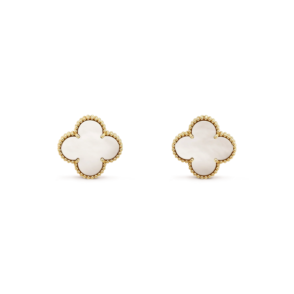 CLOVER MEDIUM 1 MOTIFS  WHITE MOP STUD EARRINGS