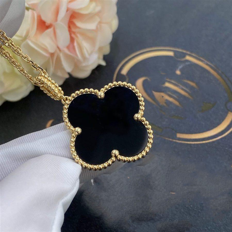 CLOVER 25MM GOLD ONYX BIG CLOVER NECKLACE