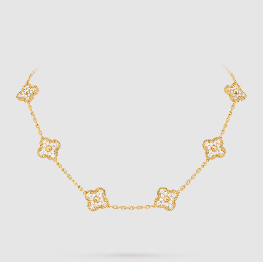 CLOVER 10 MOTIFS FULL DIAMOND NECKLACE