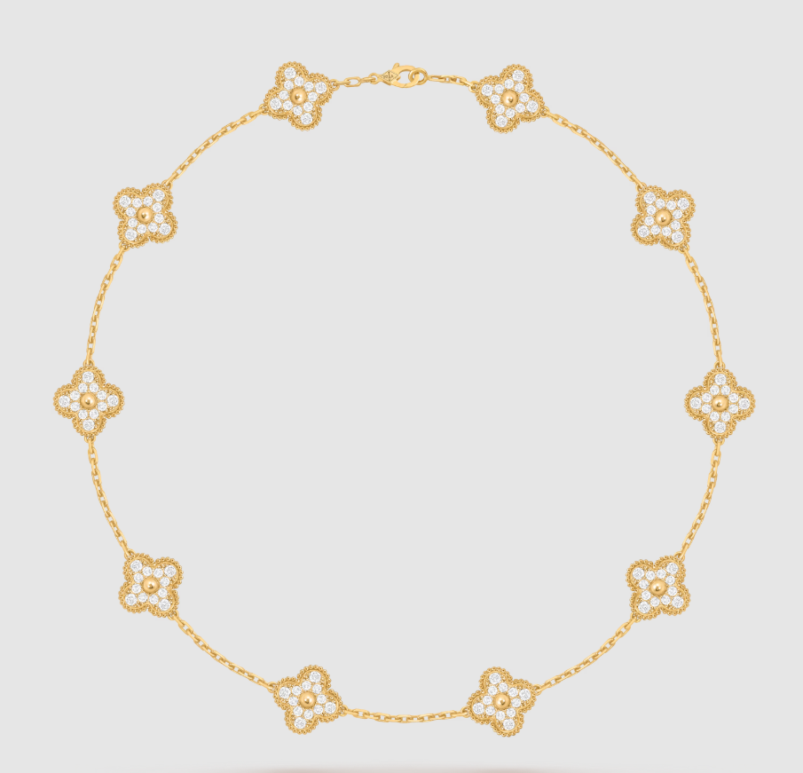 CLOVER 10 MOTIFS FULL DIAMOND NECKLACE