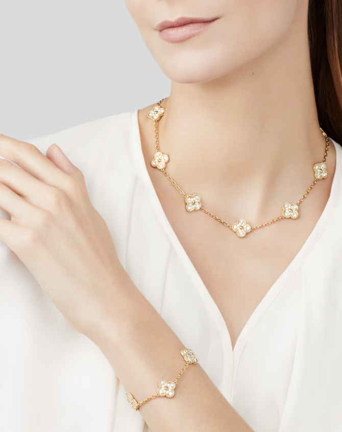 CLOVER 10 MOTIFS FULL DIAMOND NECKLACE